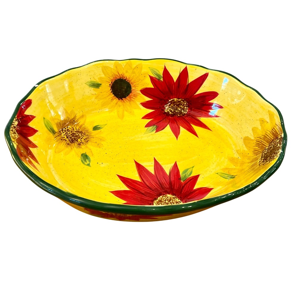 Temp-tations Sunflower 1.5 QT Oval Scalloped Ceramic Serving Bowl Baker Yellow